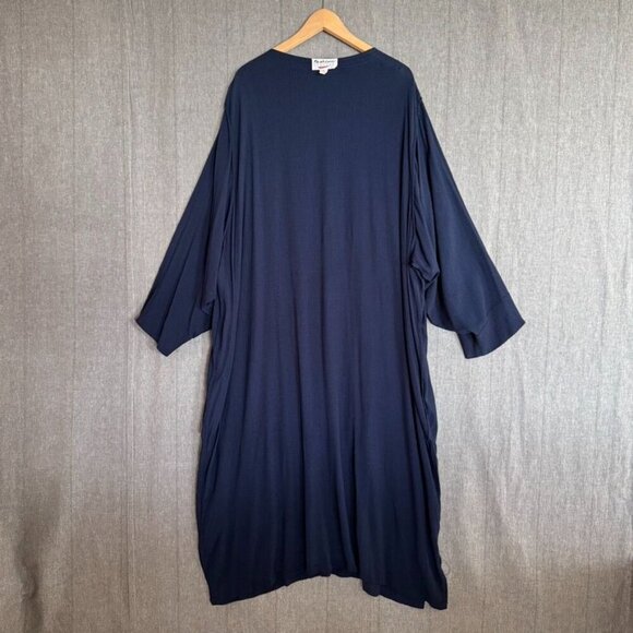 90s Vintage Fashion Fantasy Navy Blue Artsy Oversized Maxi Duster Dress One Size - Picture 7 of 11